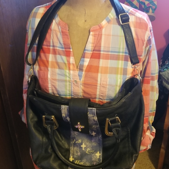 Faux Leather Inspirational Faith Hope Love Satchel - Picture 4 of 16